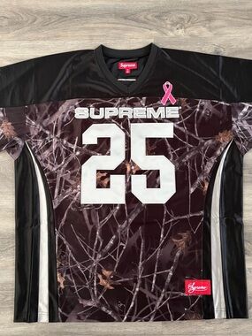 Supreme Black & Brown Camo Football Jersey with Pink Ribbon